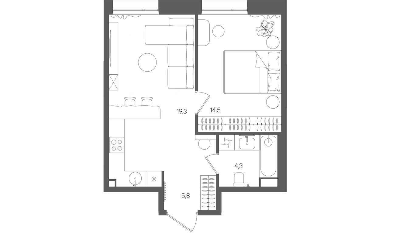 1-BD Apartment Sale, 43.9平方米 at Rise, ZhK Stoun Rays, Lefortovo District, Yugo-Vostochniy Administrative Okrug, Moscow, Russia #1 1-BD Apartment Sale, 43.9平方米 at Rise, ZhK Stoun Rays, Lefortovo District, Yugo-Vostochniy Administrative Okrug, Moscow, Russia #1