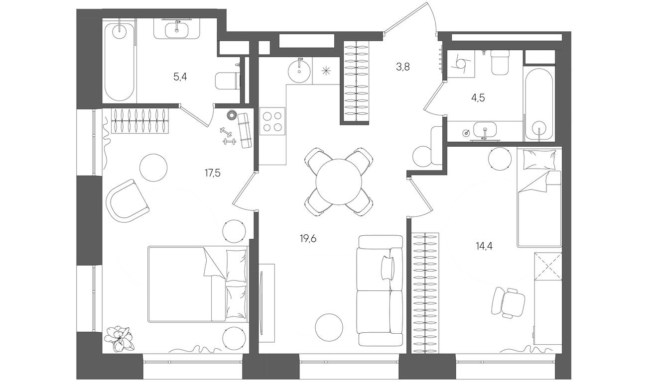2-BD Apartment Sale, 65.2平方米 at Rise, ZhK Stoun Rays, Lefortovo District, Yugo-Vostochniy Administrative Okrug, Moscow, Russia #1 2-BD Apartment Sale, 65.2平方米 at Rise, ZhK Stoun Rays, Lefortovo District, Yugo-Vostochniy Administrative Okrug, Moscow, Russia #1