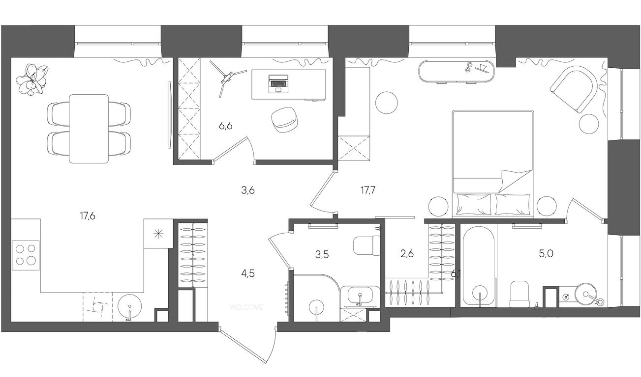 1-BD Apartment Sale, 61.1平方米 at Rise, ZhK Stoun Rays, Lefortovo District, Yugo-Vostochniy Administrative Okrug, Moscow, Russia #1 1-BD Apartment Sale, 61.1平方米 at Rise, ZhK Stoun Rays, Lefortovo District, Yugo-Vostochniy Administrative Okrug, Moscow, Russia #1
