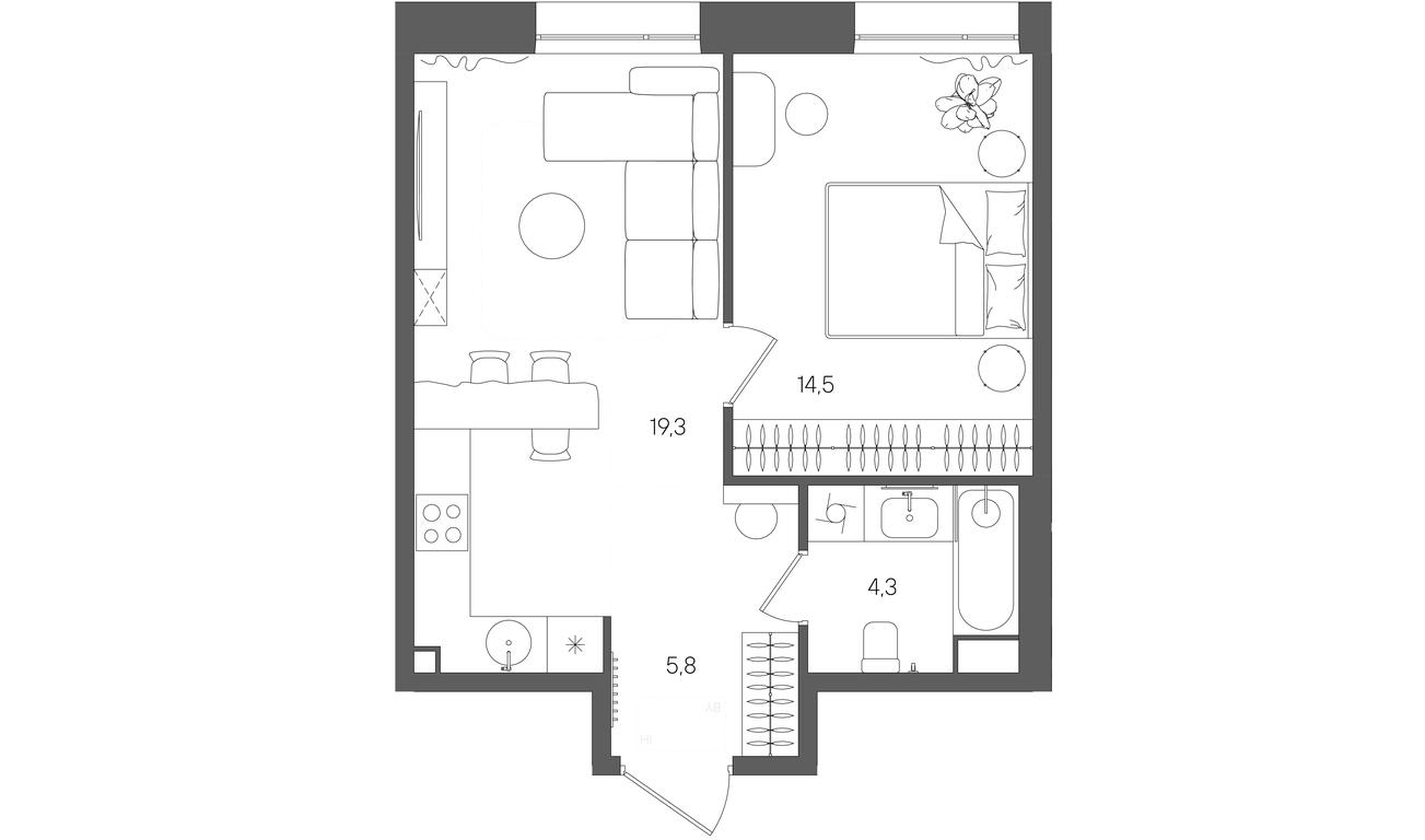 1-BD Apartment Sale, 43.9平方米 at Rise, ZhK Stoun Rays, Lefortovo District, Yugo-Vostochniy Administrative Okrug, Moscow, Russia #1 1-BD Apartment Sale, 43.9平方米 at Rise, ZhK Stoun Rays, Lefortovo District, Yugo-Vostochniy Administrative Okrug, Moscow, Russia #1