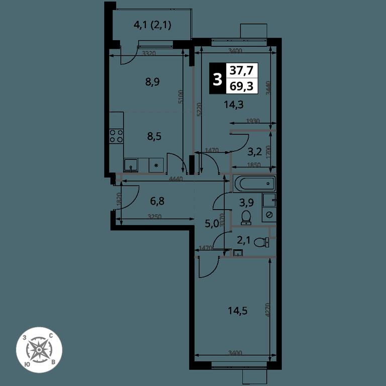 3-BD Apartment Sale, 69.3 sq. m. at Pervy Sheremetevskij, Komsomolskaya Street, 16, Khimki, Moscow Region, Russia #1 3-BD Apartment Sale, 69.3 sq. m. at Pervy Sheremetevskij, Komsomolskaya Street, 16, Khimki, Moscow Region, Russia #1