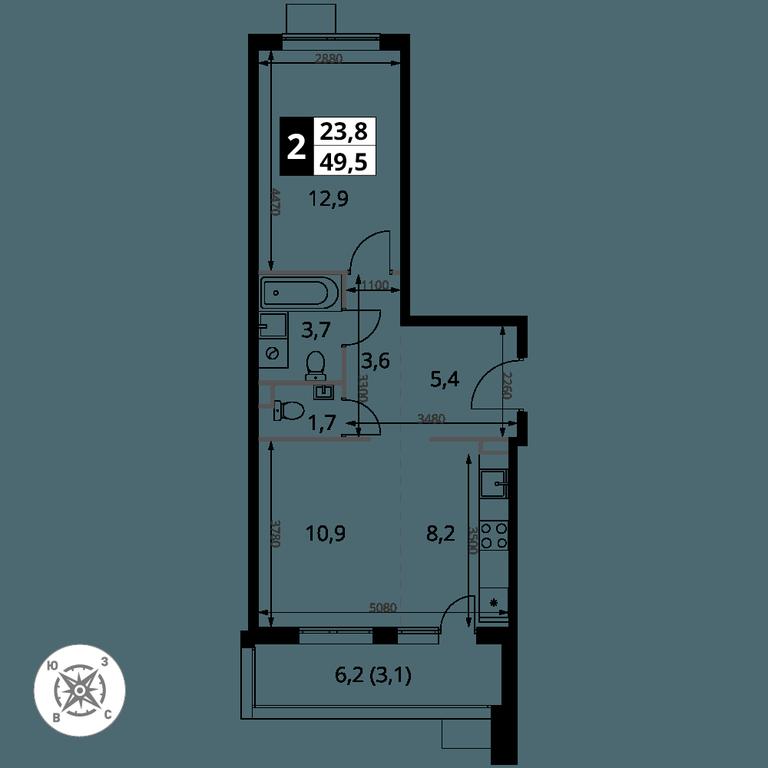 2-BD Apartment Sale, 49.5 sq. m. at Pervy Sheremetevskij, Komsomolskaya Street, 16, Khimki, Moscow Region, Russia #1 2-BD Apartment Sale, 49.5 sq. m. at Pervy Sheremetevskij, Komsomolskaya Street, 16, Khimki, Moscow Region, Russia #1