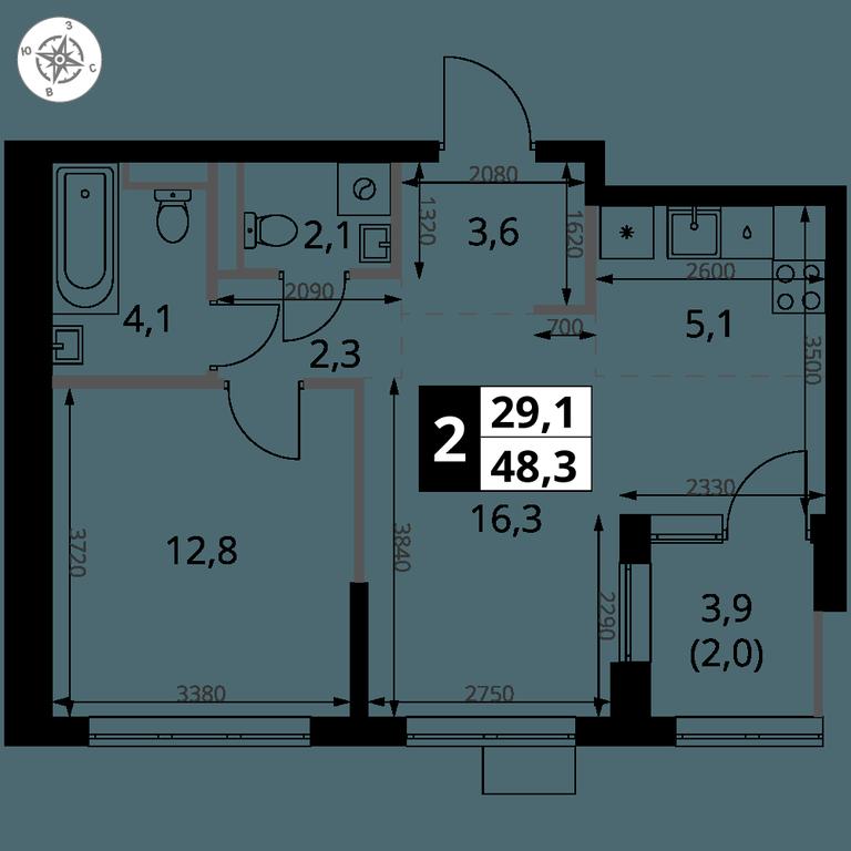 2-BD Apartment Sale, 48.3 sq. m. at 1 Yasenevskij, Kvartal № 24, Mosrentgen Settlement, Moscow, Russia #1 2-BD Apartment Sale, 48.3 sq. m. at 1 Yasenevskij, Kvartal № 24, Mosrentgen Settlement, Moscow, Russia #1