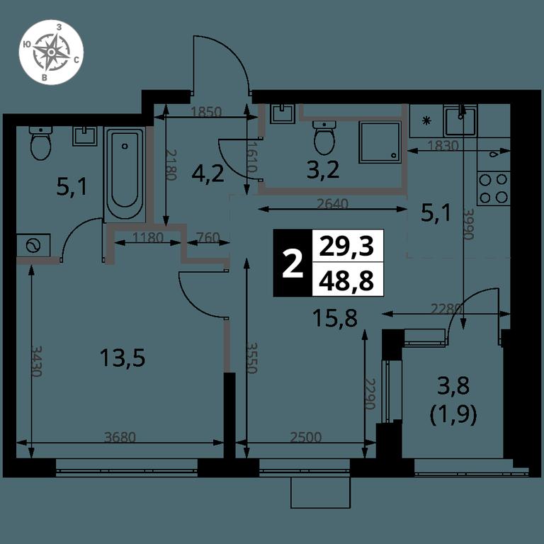 2-BD Apartment Sale, 48.8平方米 at 1 Yasenevskij, Kvartal № 24, Mosrentgen Settlement, Moscow, Russia #1 2-BD Apartment Sale, 48.8平方米 at 1 Yasenevskij, Kvartal № 24, Mosrentgen Settlement, Moscow, Russia #1