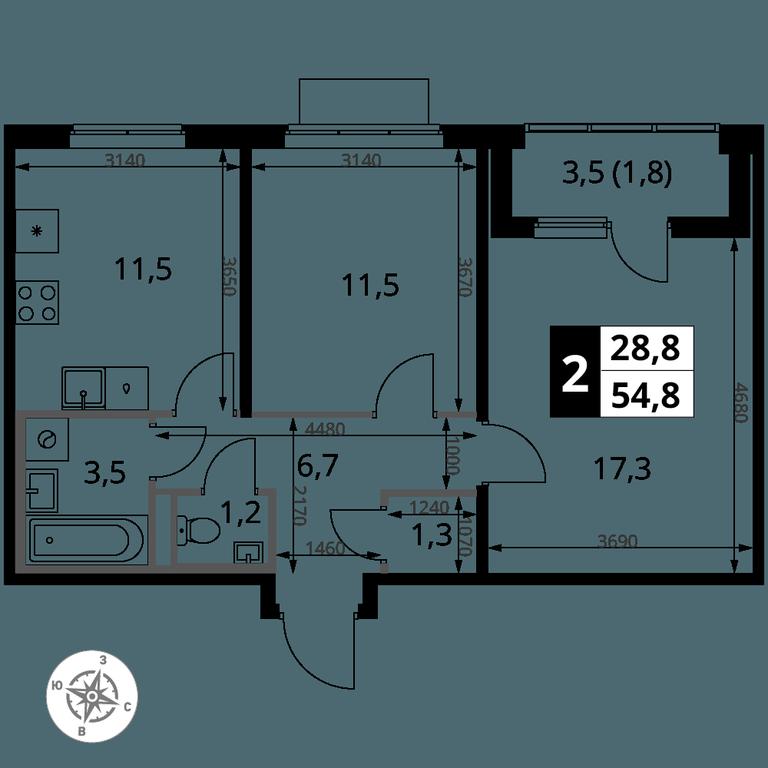 2-BD Apartment Sale, 54.8 sq. m. at 1 Yasenevskij, Kvartal № 24, Mosrentgen Settlement, Moscow, Russia #1 2-BD Apartment Sale, 54.8 sq. m. at 1 Yasenevskij, Kvartal № 24, Mosrentgen Settlement, Moscow, Russia #1
