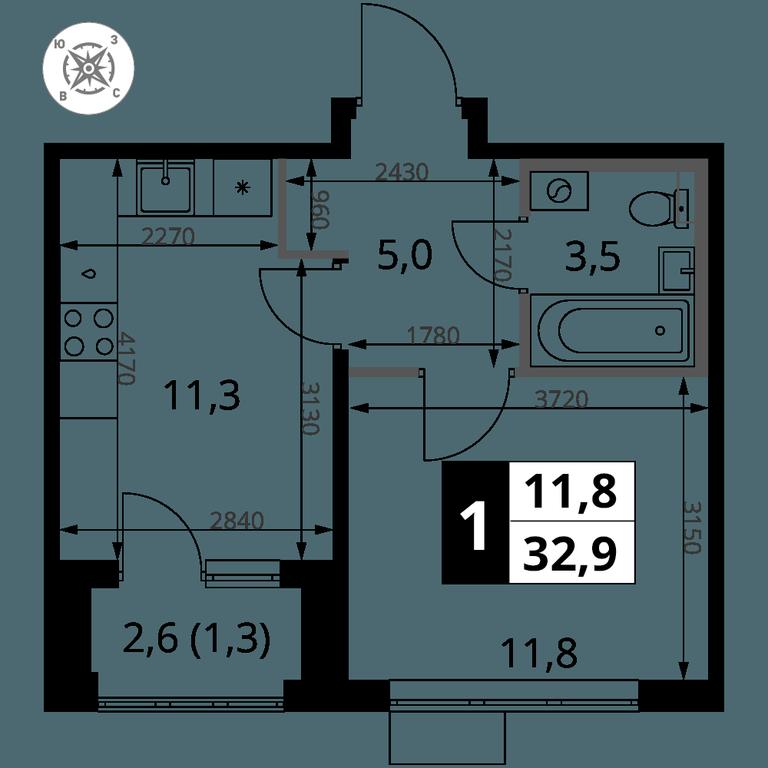 1-BD Apartment Sale, 32.9 sq. m. at Pervy Sheremetevskij, Komsomolskaya Street, 16, Khimki, Moscow Region, Russia #2