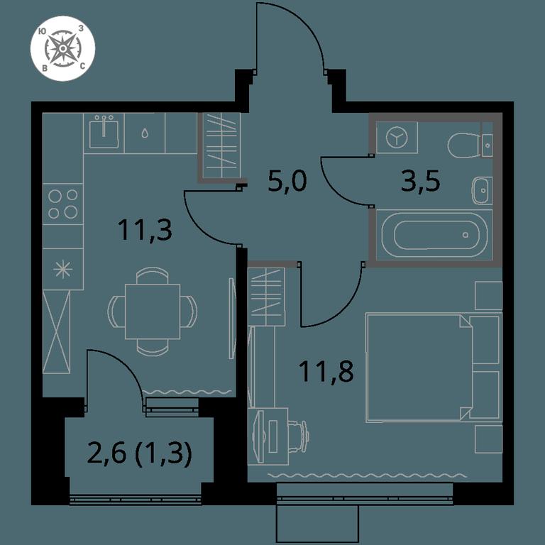 1-BD Apartment Sale, 32.9 sq. m. at Pervy Sheremetevskij, Komsomolskaya Street, 16, Khimki, Moscow Region, Russia #1