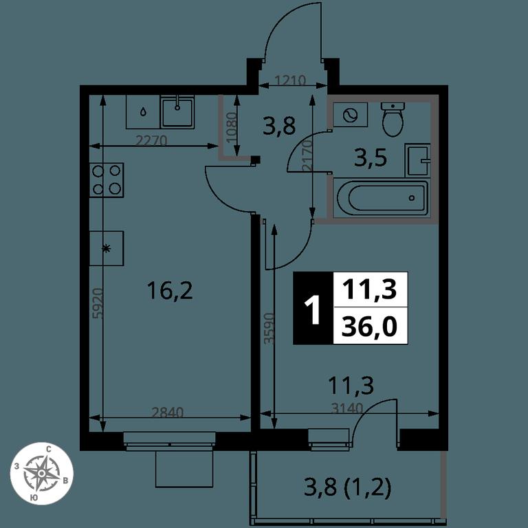 1-BD Apartment Sale, 36 sq. m. at 1 Yasenevskij, Kvartal № 24, Mosrentgen Settlement, Moscow, Russia #1