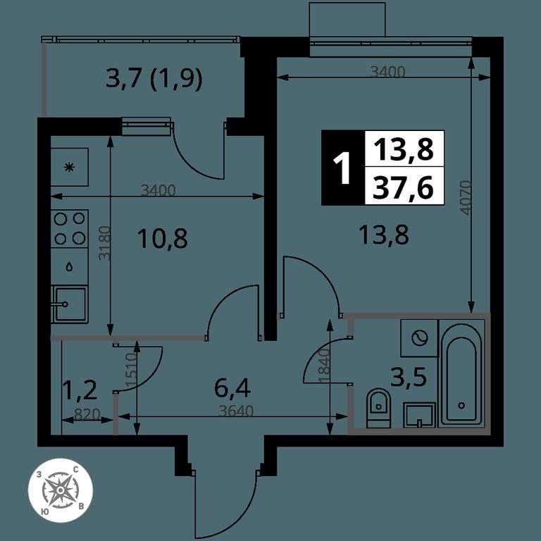 1-BD Apartment Sale, 37.6 sq. m. at Yzhnaya Bitsa, Yuzhnaya Bitsa Residential Complex, posyolok Bittsa, Leninskiy City District, Moscow Region, Russia #1