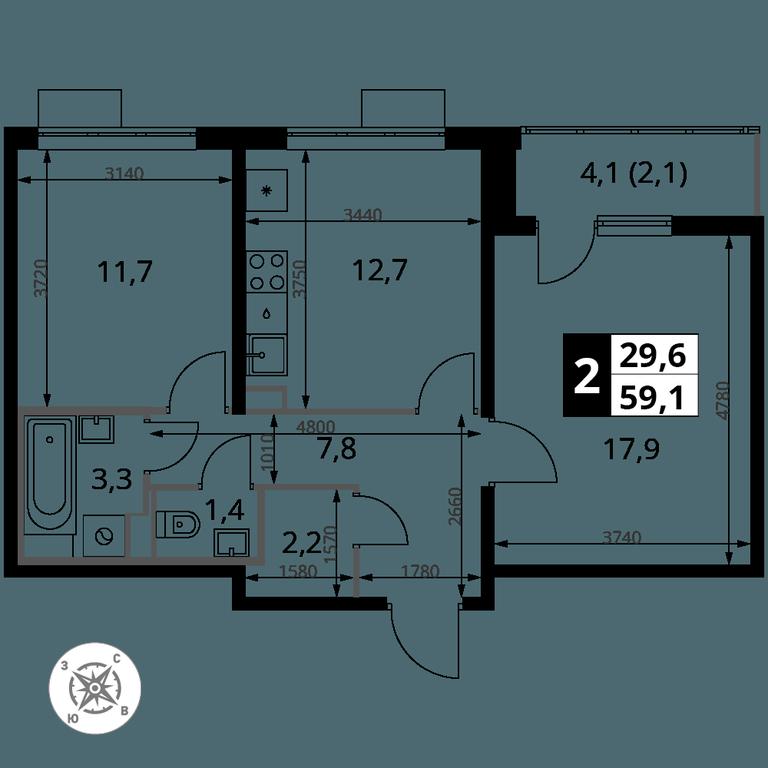 2-BD Apartment Sale, 59.1 sq. m. at Yzhnaya Bitsa, Yuzhnaya Bitsa Residential Complex, posyolok Bittsa, Leninskiy City District, Moscow Region, Russia #1 2-BD Apartment Sale, 59.1 sq. m. at Yzhnaya Bitsa, Yuzhnaya Bitsa Residential Complex, posyolok Bittsa, Leninskiy City District, Moscow Region, Russia #1