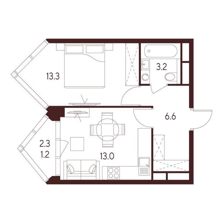 1-BD Apartment Sale, 37.3 sq. m. at INDY TOWERS (Indi Tauerz), Kuusinen Street, Moscow, Russia #1