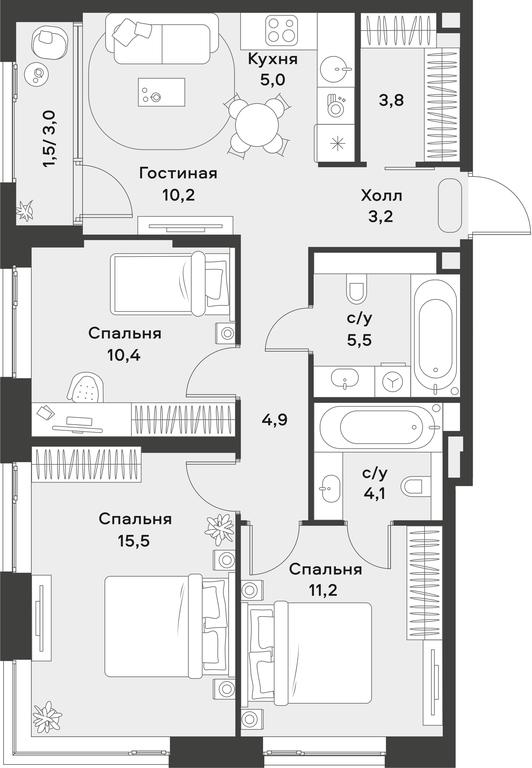 2-BD Apartment Sale, 75.3 sq. m. at Alia, Lyotnaya Street, 95Бк2, Moscow, Russia #1
