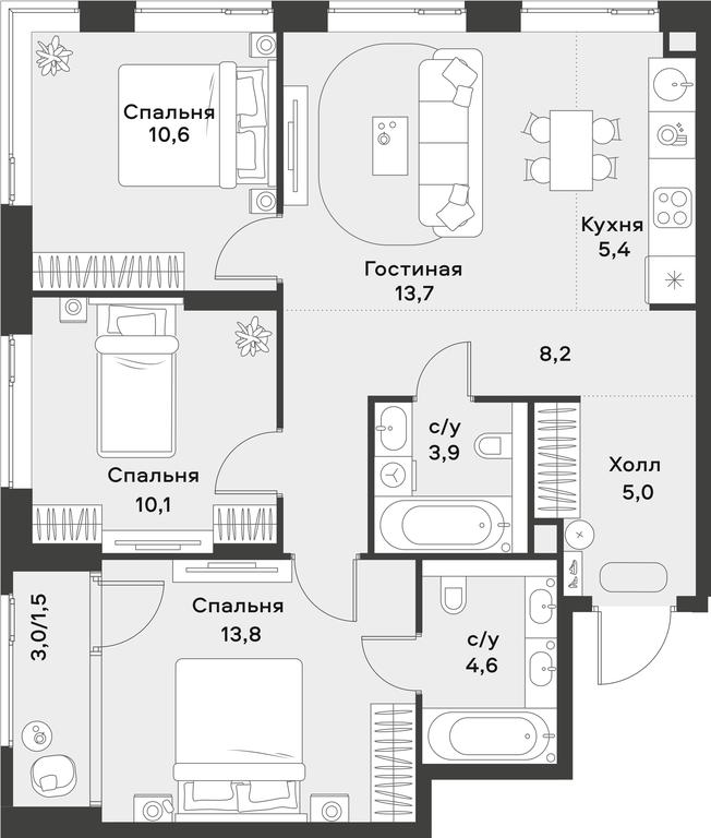 2-BD Apartment Sale, 76.8 sq. m. at Alia, Lyotnaya Street, 95Бк2, Moscow, Russia #1