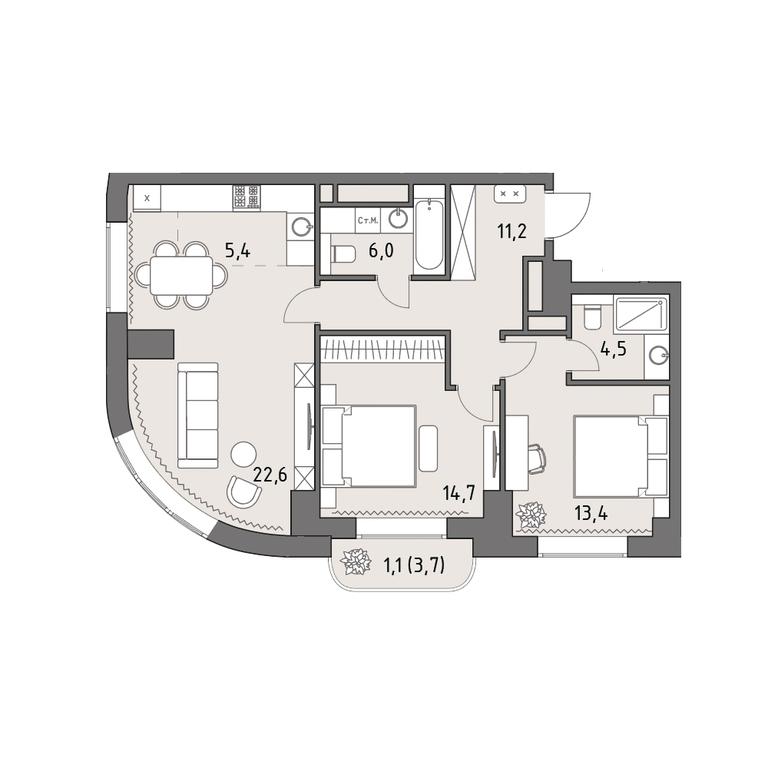 3-BD Apartment Sale, 78.9 sq. m. at Rodina Park, Vereyskaya Street, 12, Moscow, Russia #1