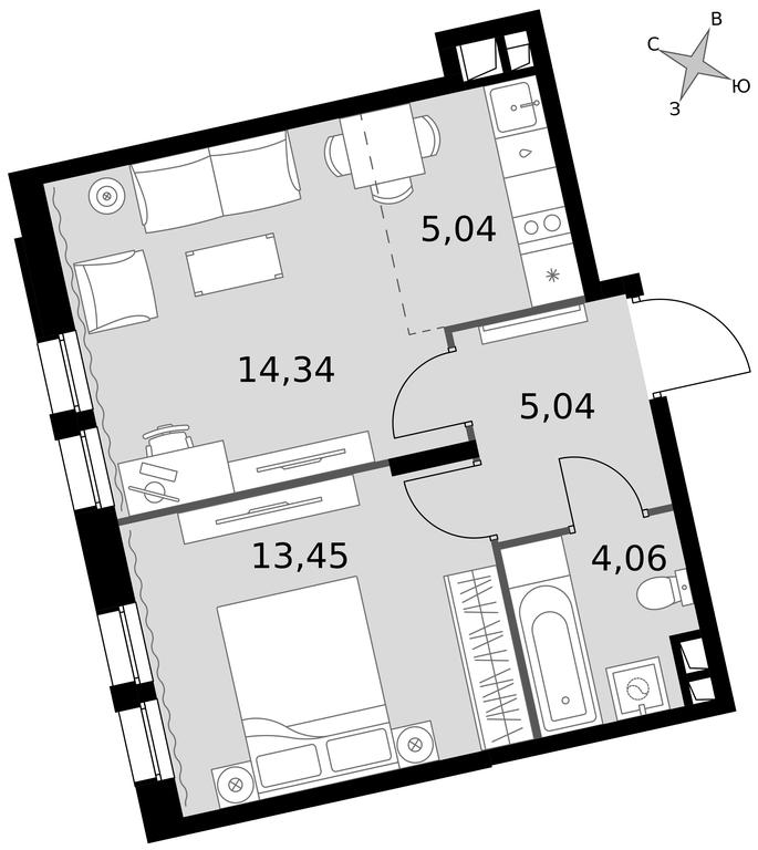2-BD Apartment Sale, 41.93 sq. m. at Dvizhenie. Govorovo, Центральная улица, 47, деревня Говорово, поселение Московский, Москва, Россия #1