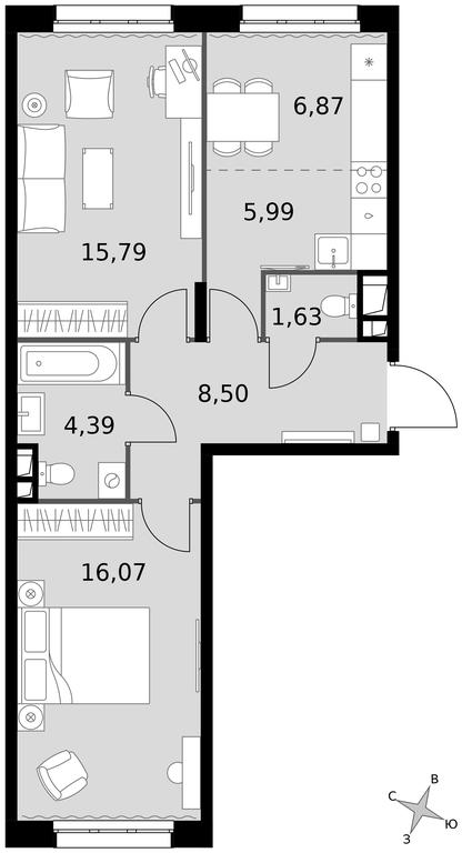 3-BD Apartment Sale, 59.24 sq. m. at Dvizhenie. Govorovo, Центральная улица, 47, деревня Говорово, поселение Московский, Москва, Россия #1