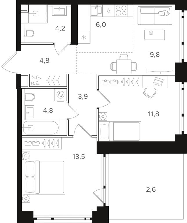 2-BD Apartment Sale, 61.4 sq. m. at Mangazeja v Bogorodskom, Ivanteyevskaya Street, 25к1, Moscow, Russia #1