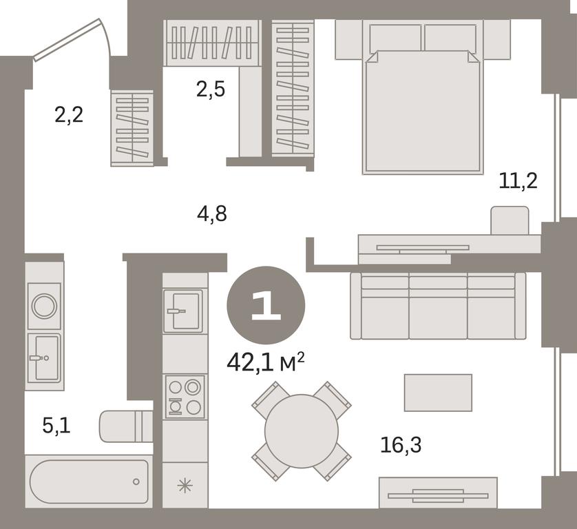 1-BD Apartment Sale, 42.1平方米 at Pervy kvartal, Kalinovaya ulitsa, derevnya Sapronovo, Leninskiy City District, Moscow Region, Russia #1