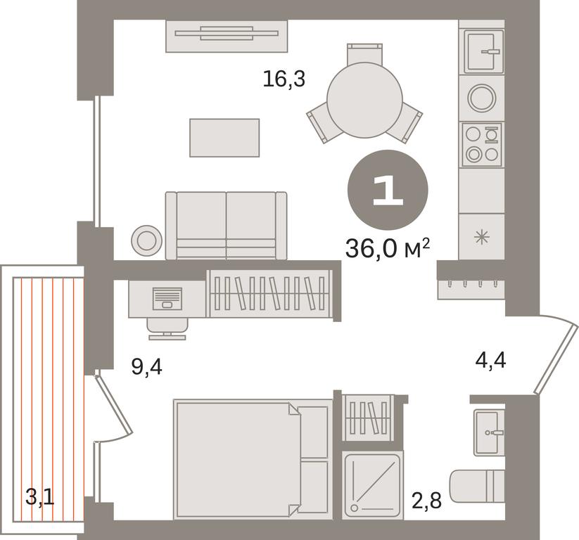 1-BD Apartment Sale, 36 sq. m. at Pervy kvartal, Kalinovaya ulitsa, derevnya Sapronovo, Leninskiy City District, Moscow Region, Russia #1