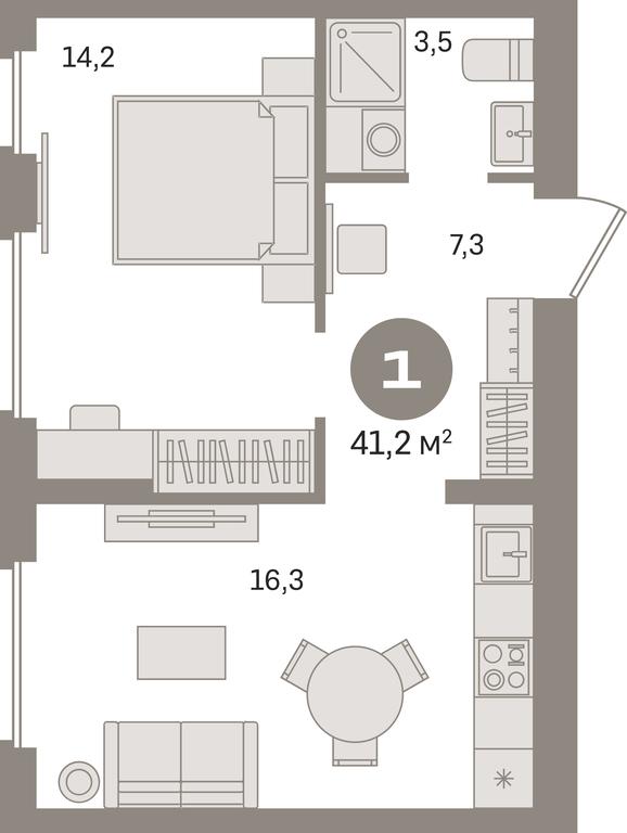1-BD Apartment Sale, 41.2平方米 at Pervy kvartal, Kalinovaya ulitsa, derevnya Sapronovo, Leninskiy City District, Moscow Region, Russia #1