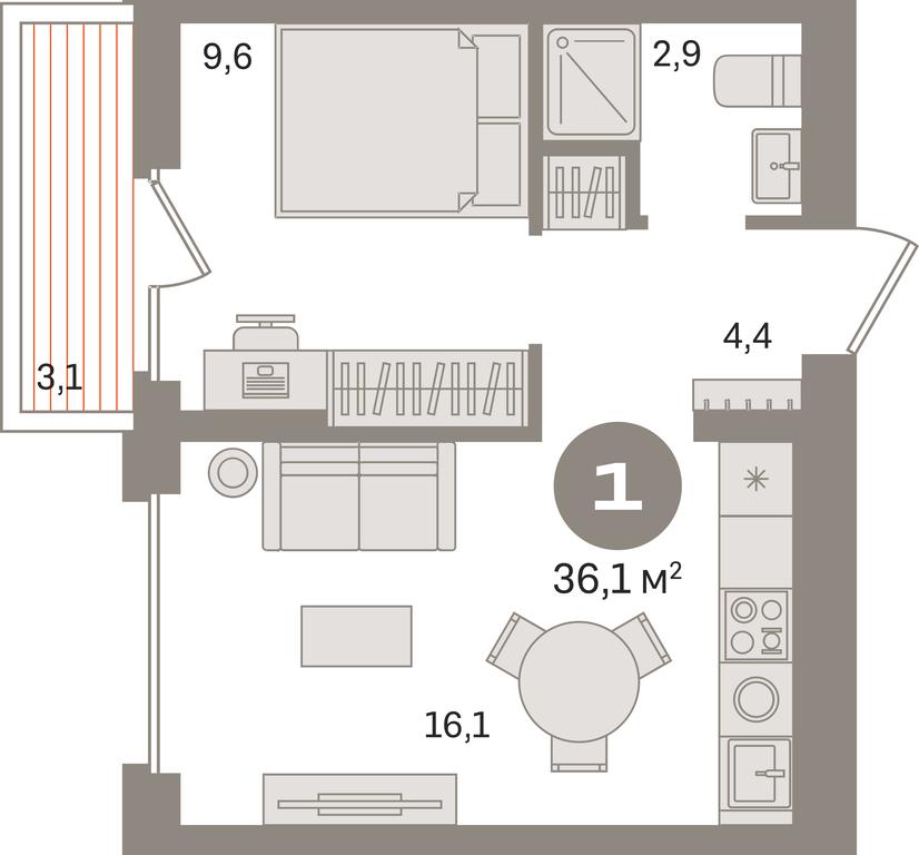 1-BD Apartment Sale, 36 sq. m. at Pervy kvartal, Kalinovaya ulitsa, derevnya Sapronovo, Leninskiy City District, Moscow Region, Russia #1