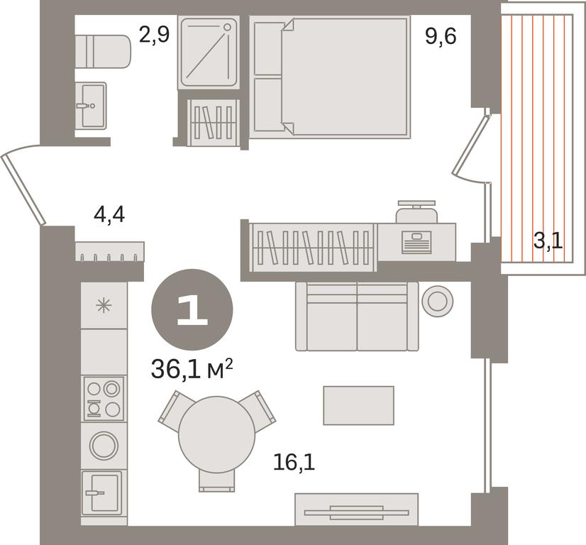 1-BD Apartment Sale, 36平方米 at Pervy kvartal, Kalinovaya ulitsa, derevnya Sapronovo, Leninskiy City District, Moscow Region, Russia #1