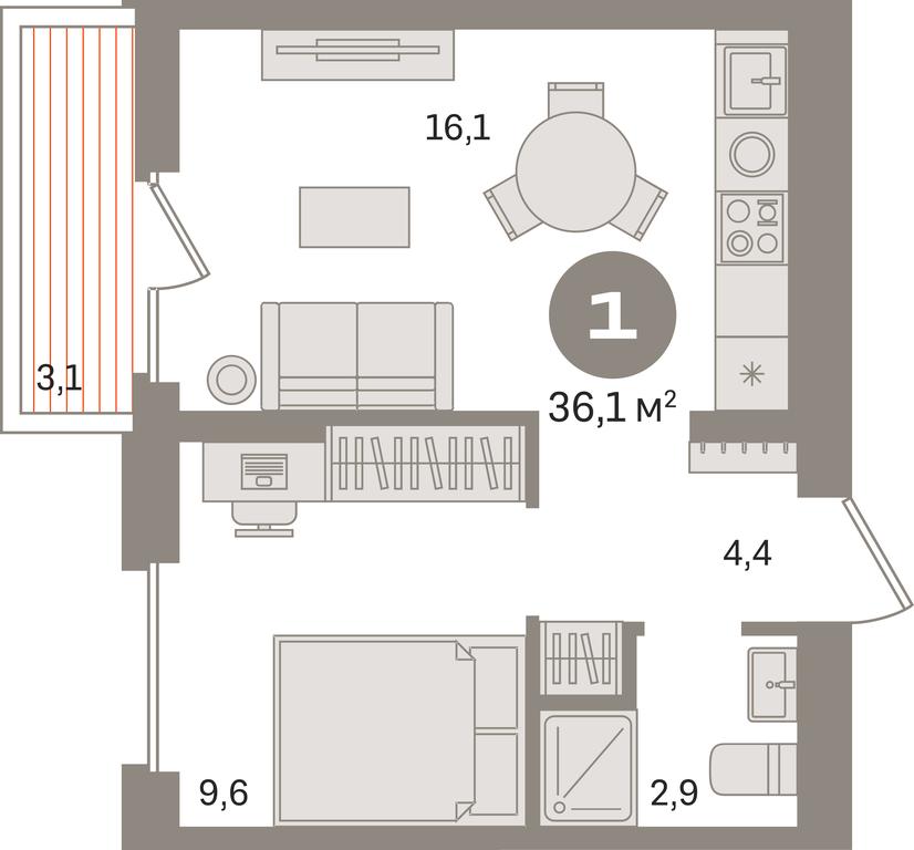 1-BD Apartment Sale, 36平方米 at Pervy kvartal, Kalinovaya ulitsa, derevnya Sapronovo, Leninskiy City District, Moscow Region, Russia #1