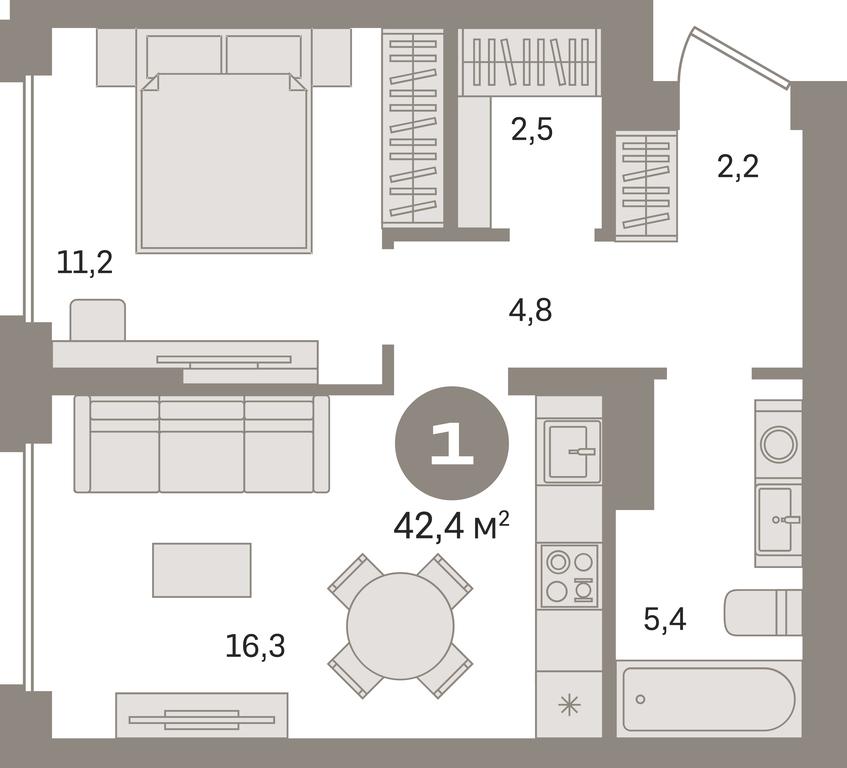 1-BD Apartment Sale, 42.4平方米 at Pervy kvartal, Kalinovaya ulitsa, derevnya Sapronovo, Leninskiy City District, Moscow Region, Russia #1
