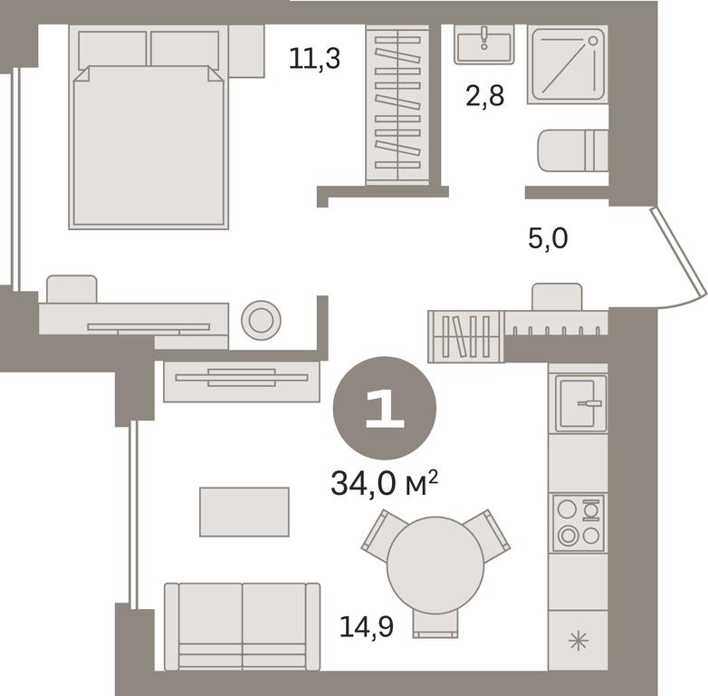 1-BD Apartment Sale, 34 sq. m. at Pervy kvartal, Kalinovaya ulitsa, derevnya Sapronovo, Leninskiy City District, Moscow Region, Russia #1