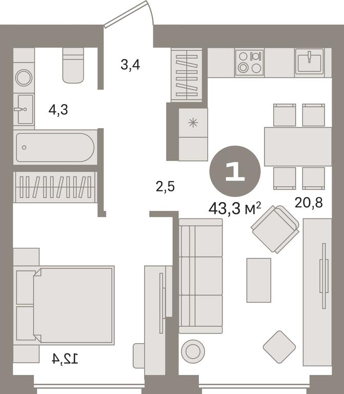1-BD Apartment Sale, 43.3平方米 at Pervy kvartal, Kalinovaya ulitsa, derevnya Sapronovo, Leninskiy City District, Moscow Region, Russia #1 1-BD Apartment Sale, 43.3平方米 at Pervy kvartal, Kalinovaya ulitsa, derevnya Sapronovo, Leninskiy City District, Moscow Region, Russia #1