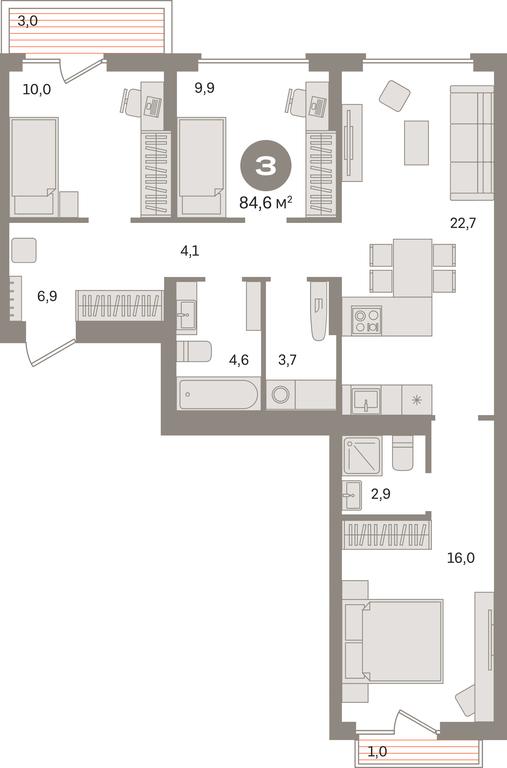 3-BD Apartment Sale, 84.6 sq. m. at Pervy kvartal, Kalinovaya ulitsa, derevnya Sapronovo, Leninskiy City District, Moscow Region, Russia #1