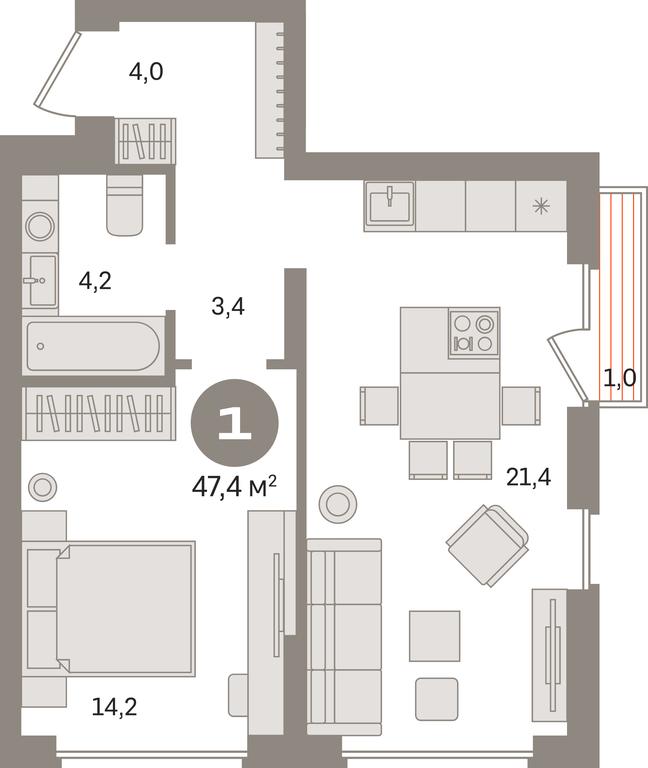 1-BD Apartment Sale, 48.1平方米 at Pervy kvartal, Kalinovaya ulitsa, derevnya Sapronovo, Leninskiy City District, Moscow Region, Russia #1