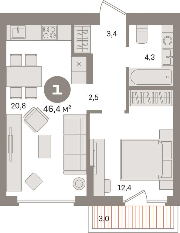 1-BD Apartment Sale, 46.4平方米 at Pervy kvartal, Kalinovaya ulitsa, derevnya Sapronovo, Leninskiy City District, Moscow Region, Russia #1 1-BD Apartment Sale, 46.4平方米 at Pervy kvartal, Kalinovaya ulitsa, derevnya Sapronovo, Leninskiy City District, Moscow Region, Russia #1