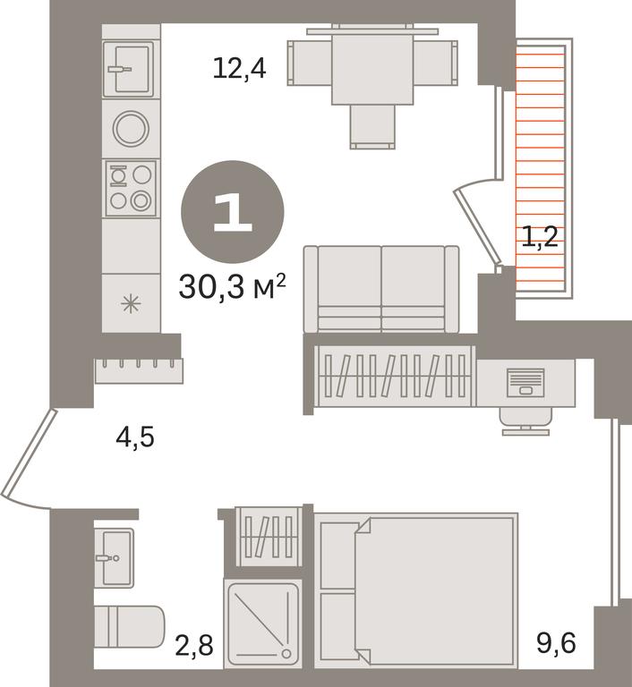 1-BD Apartment Sale, 30.3 sq. m. at Pervy kvartal, Kalinovaya ulitsa, derevnya Sapronovo, Leninskiy City District, Moscow Region, Russia #1