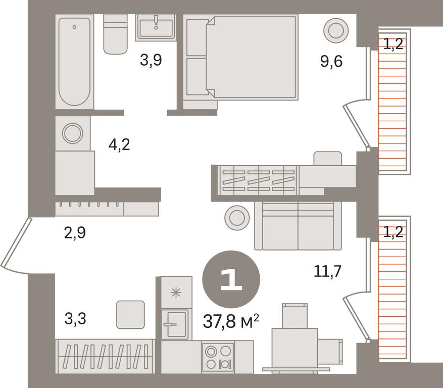 1-BD Apartment Sale, 37.8平方米 at Pervy kvartal, Kalinovaya ulitsa, derevnya Sapronovo, Leninskiy City District, Moscow Region, Russia #1