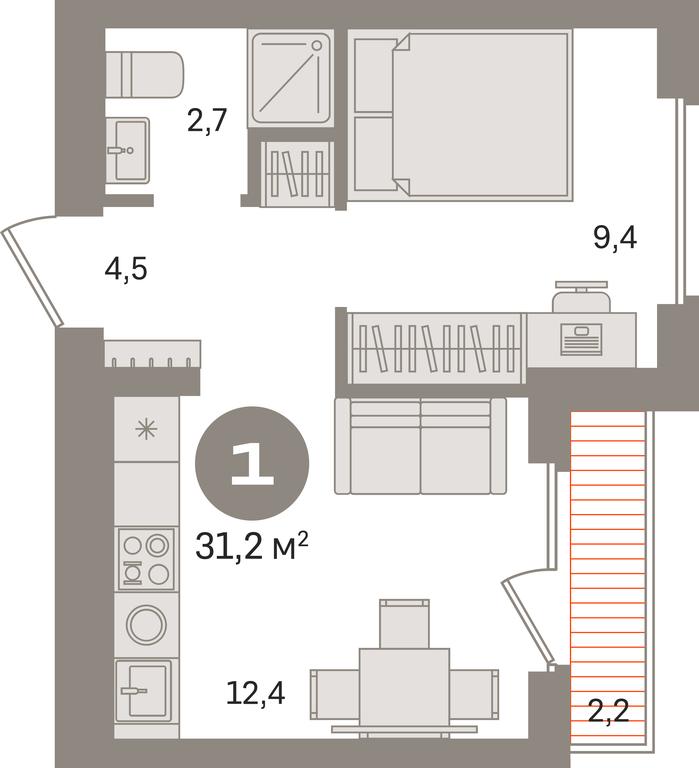 1-BD Apartment Sale, 31.2 sq. m. at Pervy kvartal, Kalinovaya ulitsa, derevnya Sapronovo, Leninskiy City District, Moscow Region, Russia #1