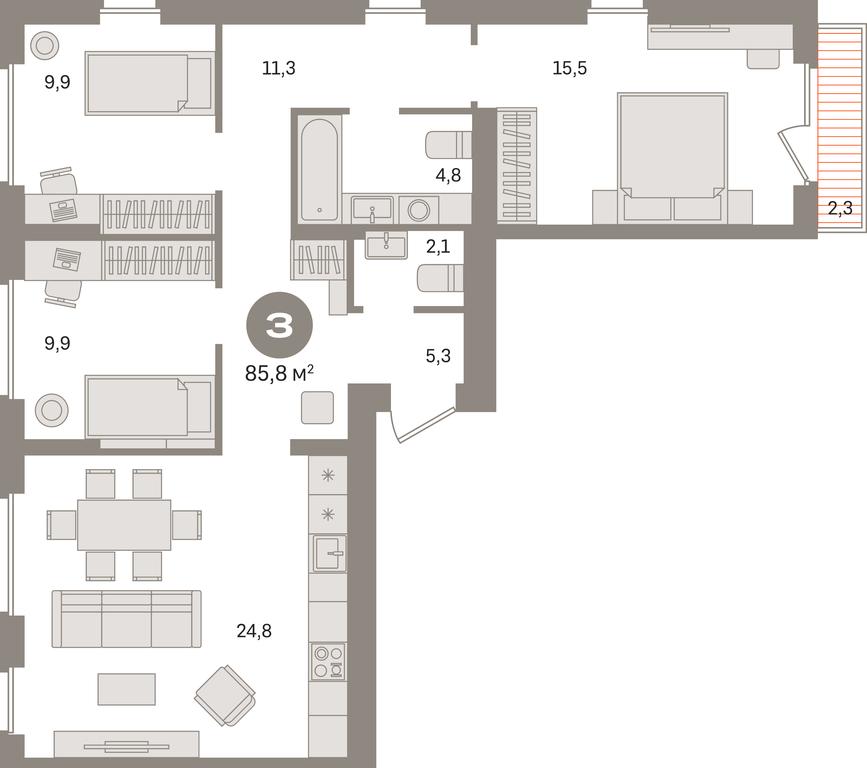 3-BD Apartment Sale, 85.8平方米 at Pervy kvartal, Kalinovaya ulitsa, derevnya Sapronovo, Leninskiy City District, Moscow Region, Russia #1 3-BD Apartment Sale, 85.8平方米 at Pervy kvartal, Kalinovaya ulitsa, derevnya Sapronovo, Leninskiy City District, Moscow Region, Russia #1