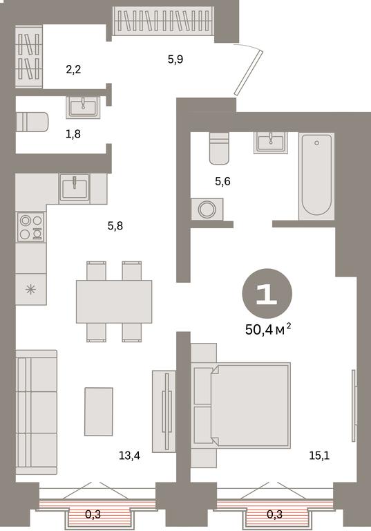 1-BD Apartment Sale, 50.4平方米 at Kvartal Metronom, Tagilskaya Street, Moscow, Russia #1 1-BD Apartment Sale, 50.4平方米 at Kvartal Metronom, Tagilskaya Street, Moscow, Russia #1