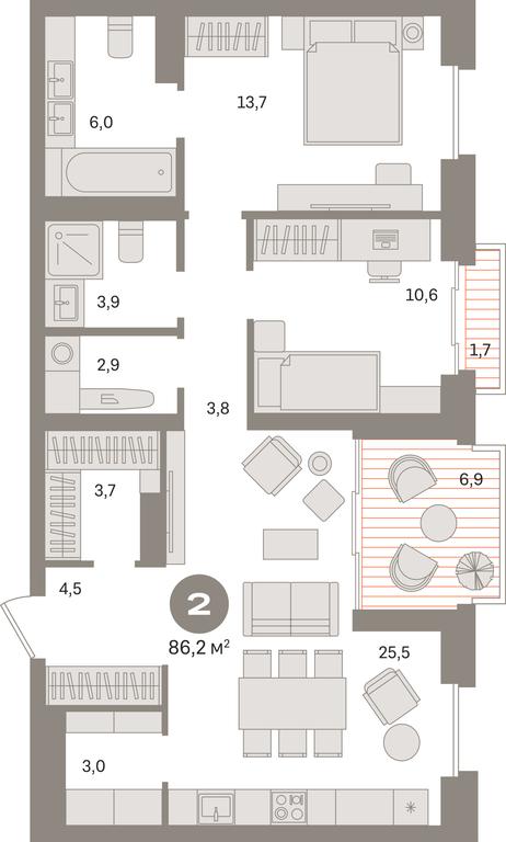 2-BD Apartment Sale, 86.2平方米 at Kvartal «MONS», Ogorodny Drive, Moscow, Russia #1 2-BD Apartment Sale, 86.2平方米 at Kvartal «MONS», Ogorodny Drive, Moscow, Russia #1