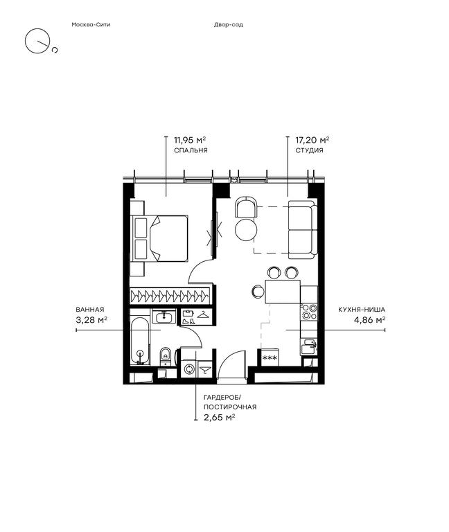 1-BD Apartment Sale, 40.2平方米 at Symphony 34, 2nd Khutorskaya Street, 38А, Moscow, Russia #1 1-BD Apartment Sale, 40.2平方米 at Symphony 34, 2nd Khutorskaya Street, 38А, Moscow, Russia #1