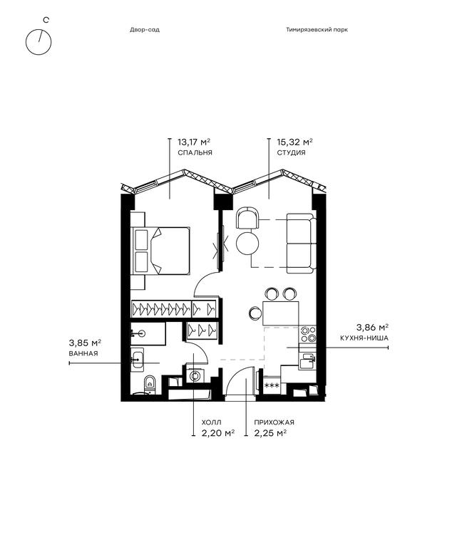 1-BD Apartment Sale, 41 sq. m. at Symphony 34, 2nd Khutorskaya Street, 38А, Moscow, Russia #1