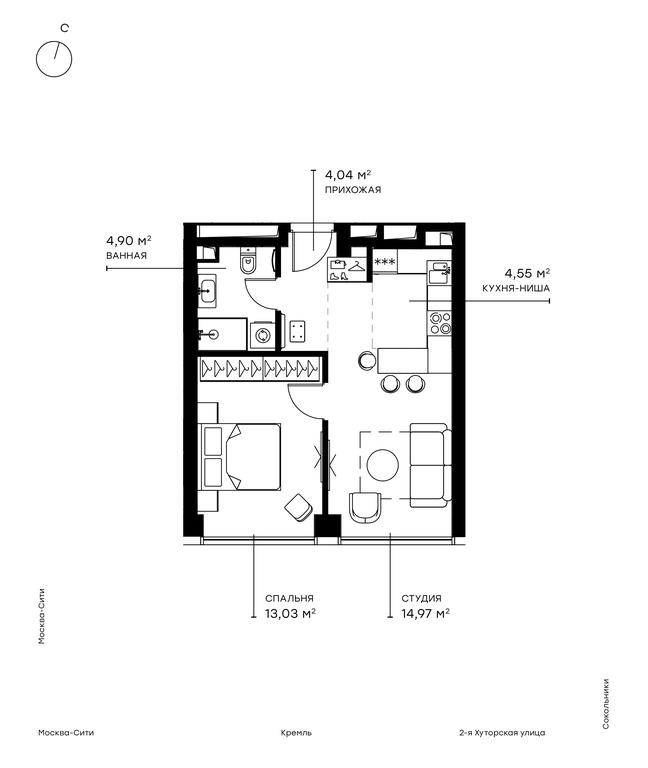 1-BD Apartment Sale, 41.9 sq. m. at Symphony 34, 2nd Khutorskaya Street, 38А, Moscow, Russia #1 1-BD Apartment Sale, 41.9 sq. m. at Symphony 34, 2nd Khutorskaya Street, 38А, Moscow, Russia #1