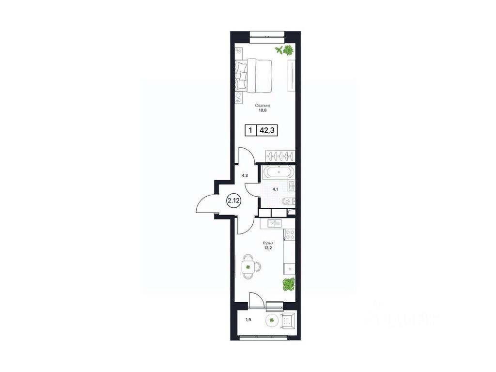 Apartment Sale, 42.3平方米 at Pushkino Grad, Polevaya ulitsa, selo Bratovshchina, Pshkinskiy Urban District, Moscow Region, Russia #1