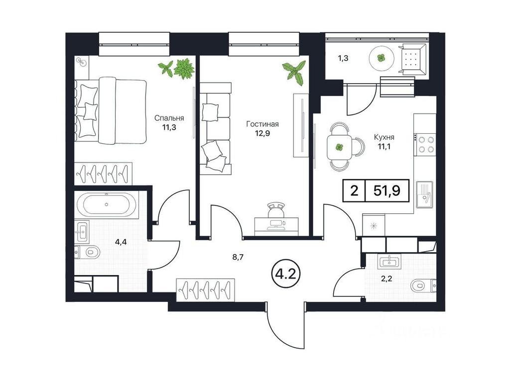 1-BD Apartment Sale, 51.9平方米 at Pushkino Grad, Polevaya ulitsa, selo Bratovshchina, Pshkinskiy Urban District, Moscow Region, Russia #1 1-BD Apartment Sale, 51.9平方米 at Pushkino Grad, Polevaya ulitsa, selo Bratovshchina, Pshkinskiy Urban District, Moscow Region, Russia #1