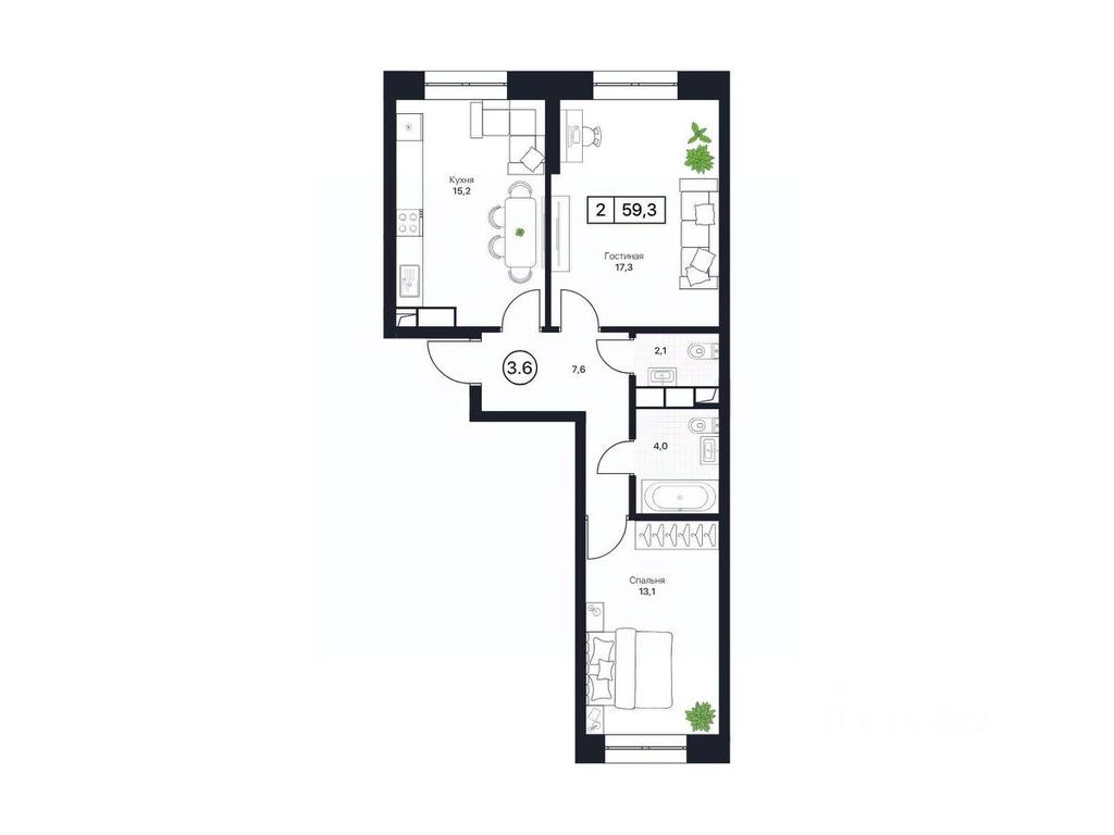 1-BD Apartment Sale, 59.3平方米 at Pushkino Grad, Polevaya ulitsa, selo Bratovshchina, Pshkinskiy Urban District, Moscow Region, Russia #1