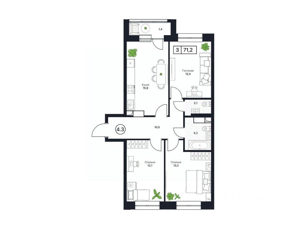2-BD Apartment Sale, 71.2 sq. m. at Pushkino Grad, Polevaya ulitsa, selo Bratovshchina, Pshkinskiy Urban District, Moscow Region, Russia #1 2-BD Apartment Sale, 71.2 sq. m. at Pushkino Grad, Polevaya ulitsa, selo Bratovshchina, Pshkinskiy Urban District, Moscow Region, Russia #1
