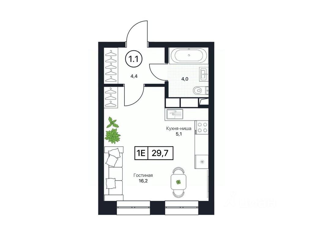 Apartment Sale, 29.7 sq. m. at Pushkino Grad, Polevaya ulitsa, selo Bratovshchina, Pshkinskiy Urban District, Moscow Region, Russia #1