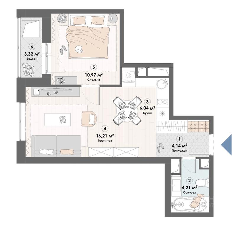 Apartment Sale, 44.89平方米 at Triumf, Nadsonovskaya ulitsa, Pushkino, Moscow Region, Russia #1
