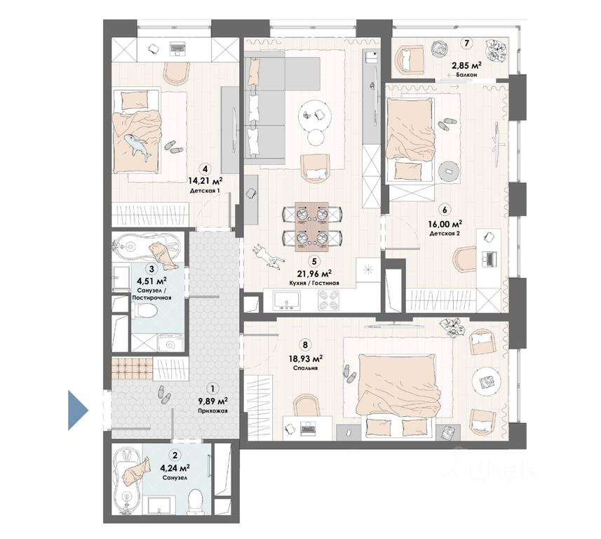 2-BD Apartment Sale, 92.59 sq. m. at Triumf, Nadsonovskaya ulitsa, Pushkino, Moscow Region, Russia #1