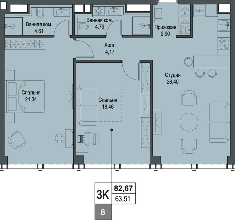 2-BD Apartment Sale, 82.67平方米 at Famous, Bagrationovsky Drive, 5к2, Moscow, Russia #2 2-BD Apartment Sale, 82.67平方米 at Famous, Bagrationovsky Drive, 5к2, Moscow, Russia #2
